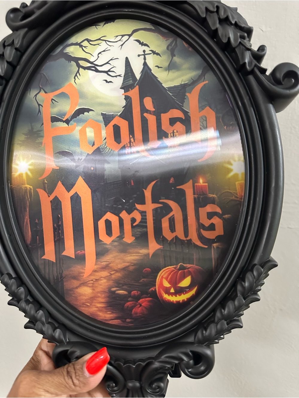 Halloween Wall Plaque - Black Frame with Orange Artwork Haulographic - plastic